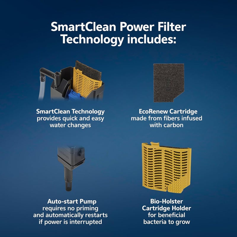 Aqueon SmartClean Power Filter with EcoRenew Filter Cartridge, Quick and Easy Water Changes, Quiet Operation, Adjustable Flow, for 20-30 Gallon Freshwater and Saltwater Aquariums, Large - Image 2